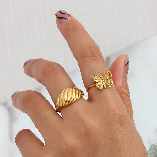 18K Gold Plated Vintage Butterfly Rings For Women Adjustable Open Ring