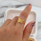 18K Gold Plated Vintage Butterfly Rings For Women Adjustable Open Ring