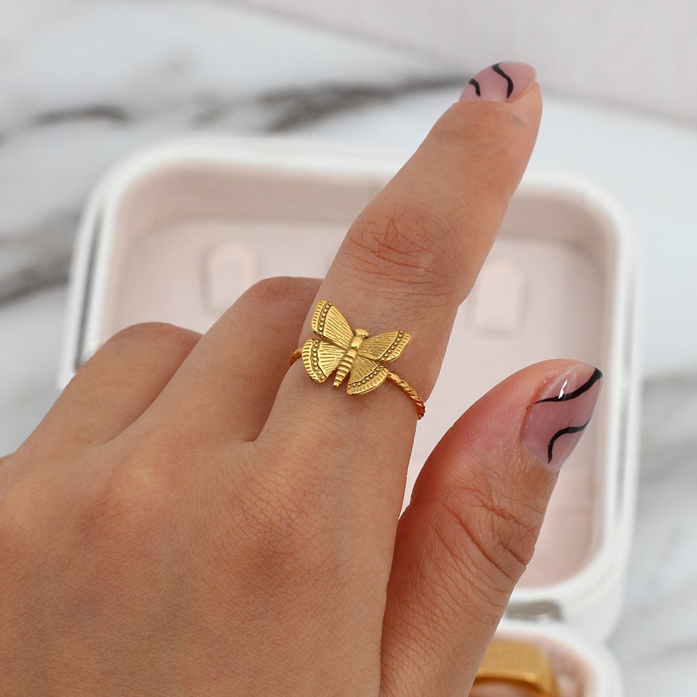 18K Gold Plated Vintage Butterfly Rings For Women Adjustable Open Ring
