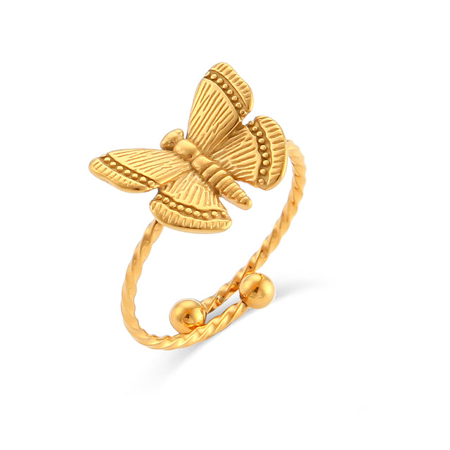 18K Gold Plated Vintage Butterfly Rings For Women Adjustable Open Ring