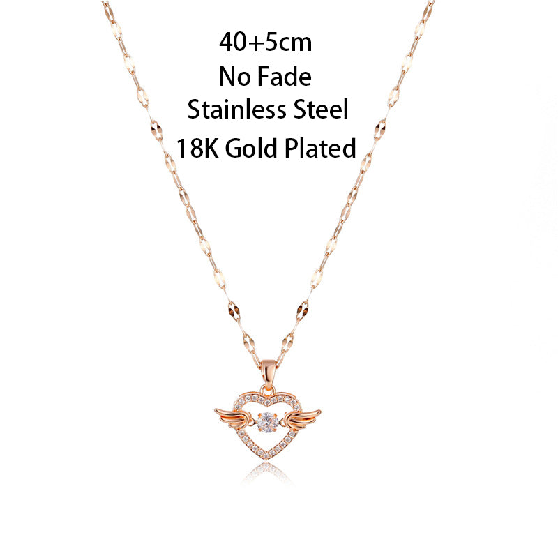18K Rose Gold Sweet Beating Heart Series Wings Pendant Necklace
