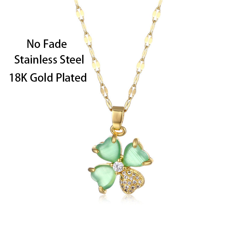 18K Gold Plated Necklaces Mint Green Lucky Flower Pendant