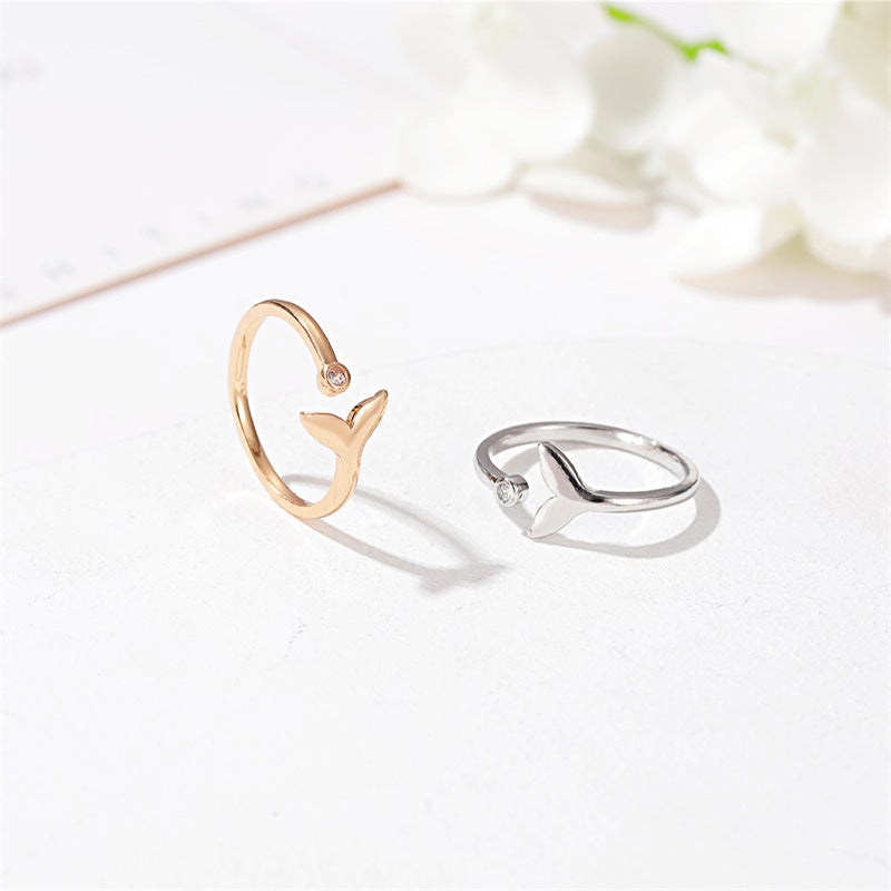 925 Sterling Silver Plated Rings Adjustble Cute Mermaid For Women