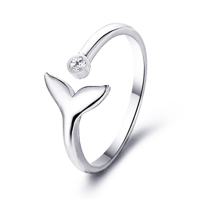 925 Sterling Silver Plated Rings Adjustble Cute Mermaid For Women
