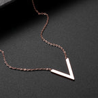 18K Gold Plated Rose Gold Letter V Pendant Titanium Steel Necklaces