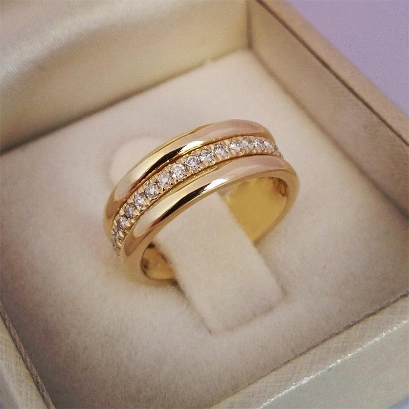 18K Gold Plated 925 Sterling Silver Single Ring with Diamond Circle