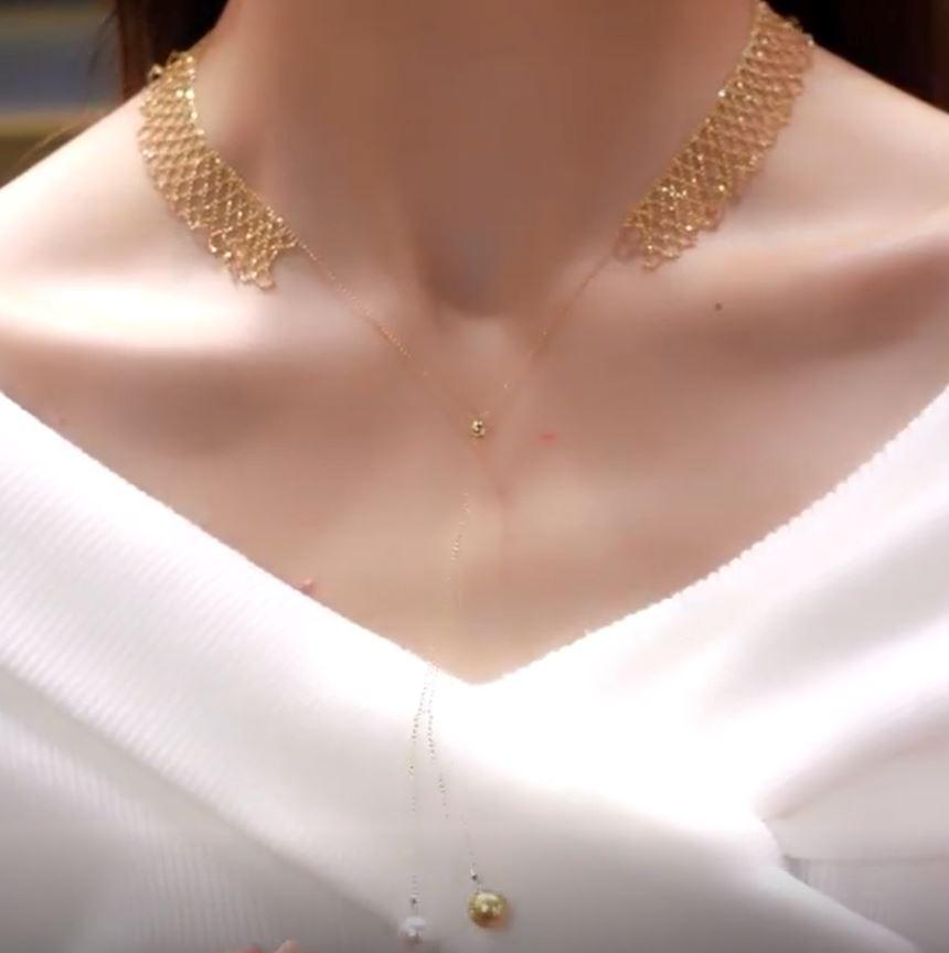 18K Gold-plated Flash Mesh Lace Necklace with Pearl Pandent