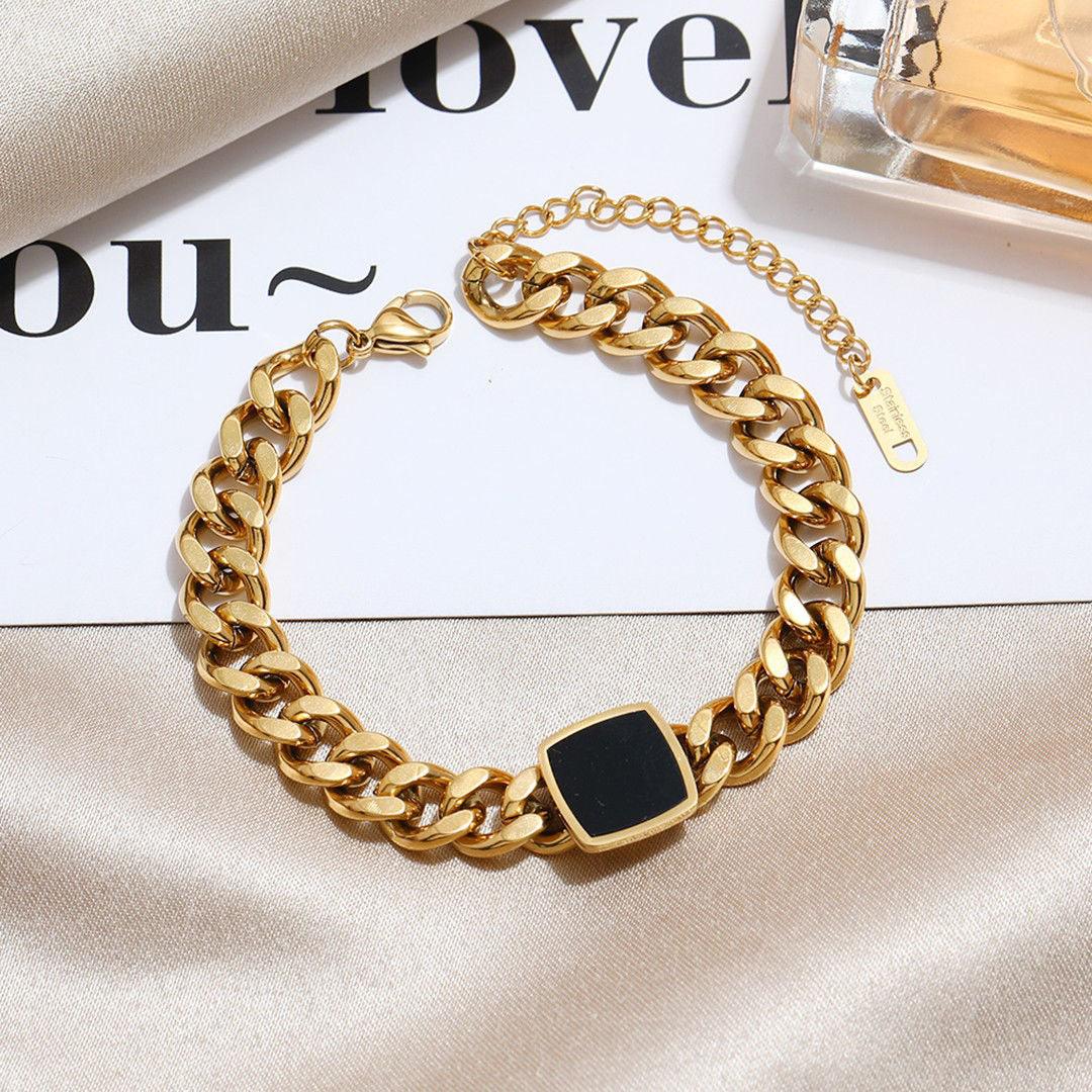 Thick Chain Bracelet Easy Matching Black Square Clavicle Chains lightofjuwelen Golden Thick 