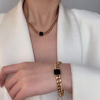 Thick Chain Bracelet Easy Matching Black Square Clavicle Chains lightofjuwelen 