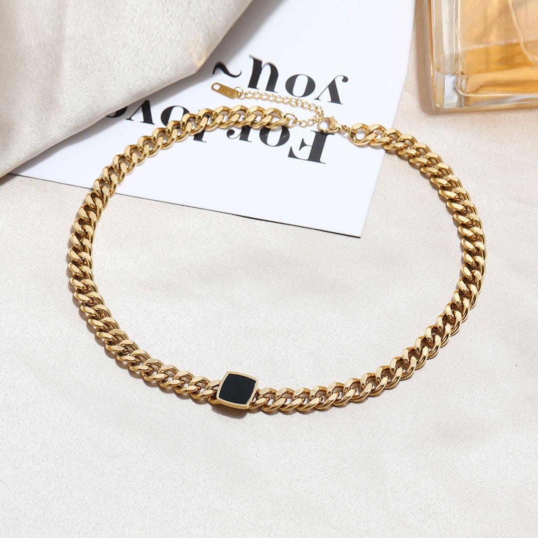 Thick Chain Bracelet Easy Matching Black Square Clavicle Chains lightofjuwelen Golden Thin 