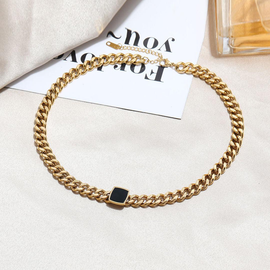 Thick Chain Bracelet Easy Matching Black Square Clavicle Chains lightofjuwelen Golden Thin 
