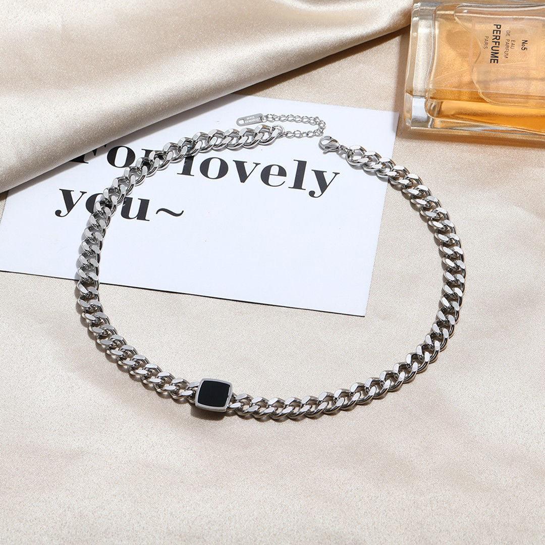 Thick Chain Bracelet Easy Matching Black Square Clavicle Chains lightofjuwelen Silver Thin 