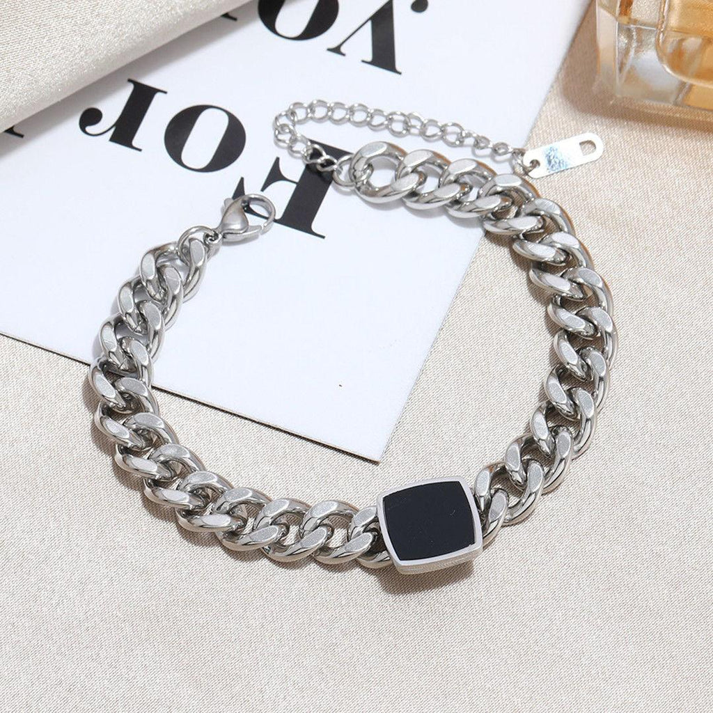 Thick Chain Bracelet Easy Matching Black Square Clavicle Chains lightofjuwelen Silver Thick 