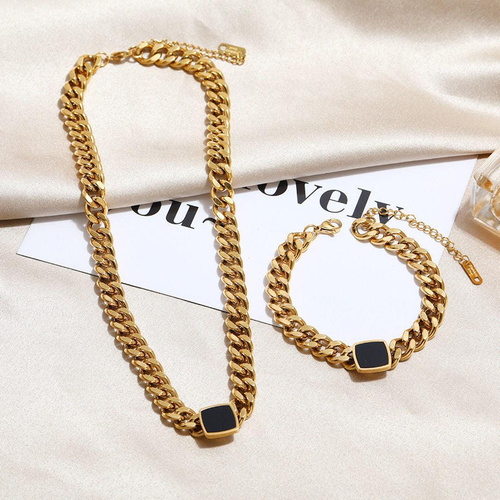 💖Thick Chain Necklaces Easy Matching Black Square Clavicle Chains