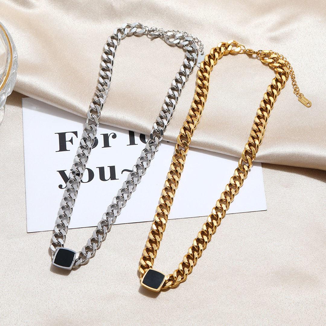 💖Thick Chain Necklaces Easy Matching Black Square Clavicle Chains