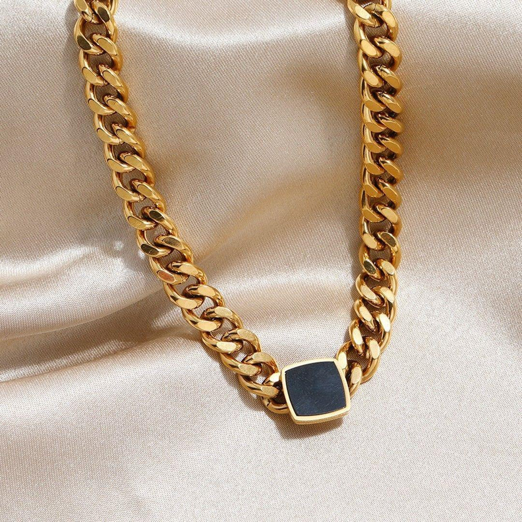 💖Thick Chain Necklaces Easy Matching Black Square Clavicle Chains