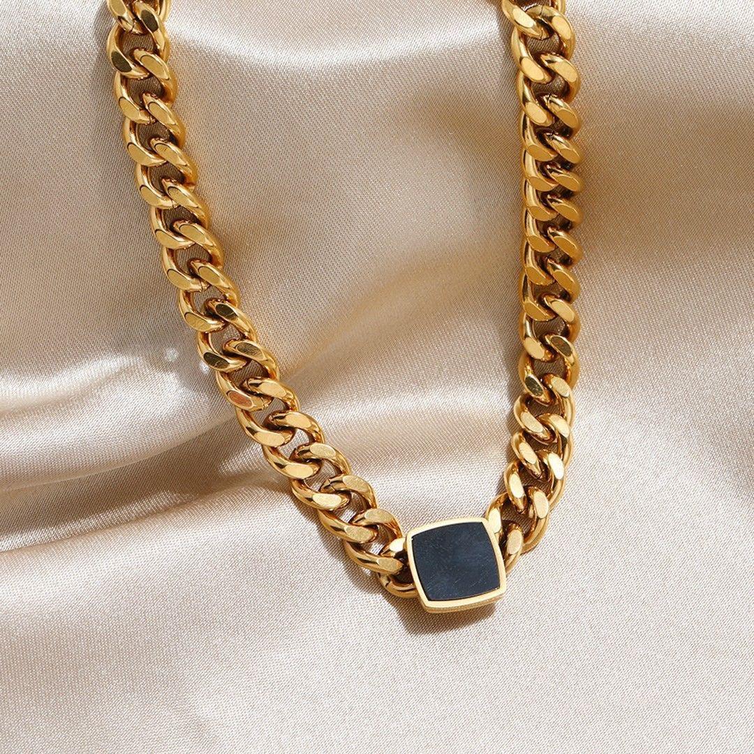 💖Thick Chain Necklaces Easy Matching Black Square Clavicle Chains