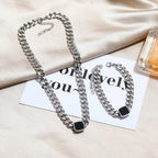 💖Thick Chain Necklaces Easy Matching Black Square Clavicle Chains