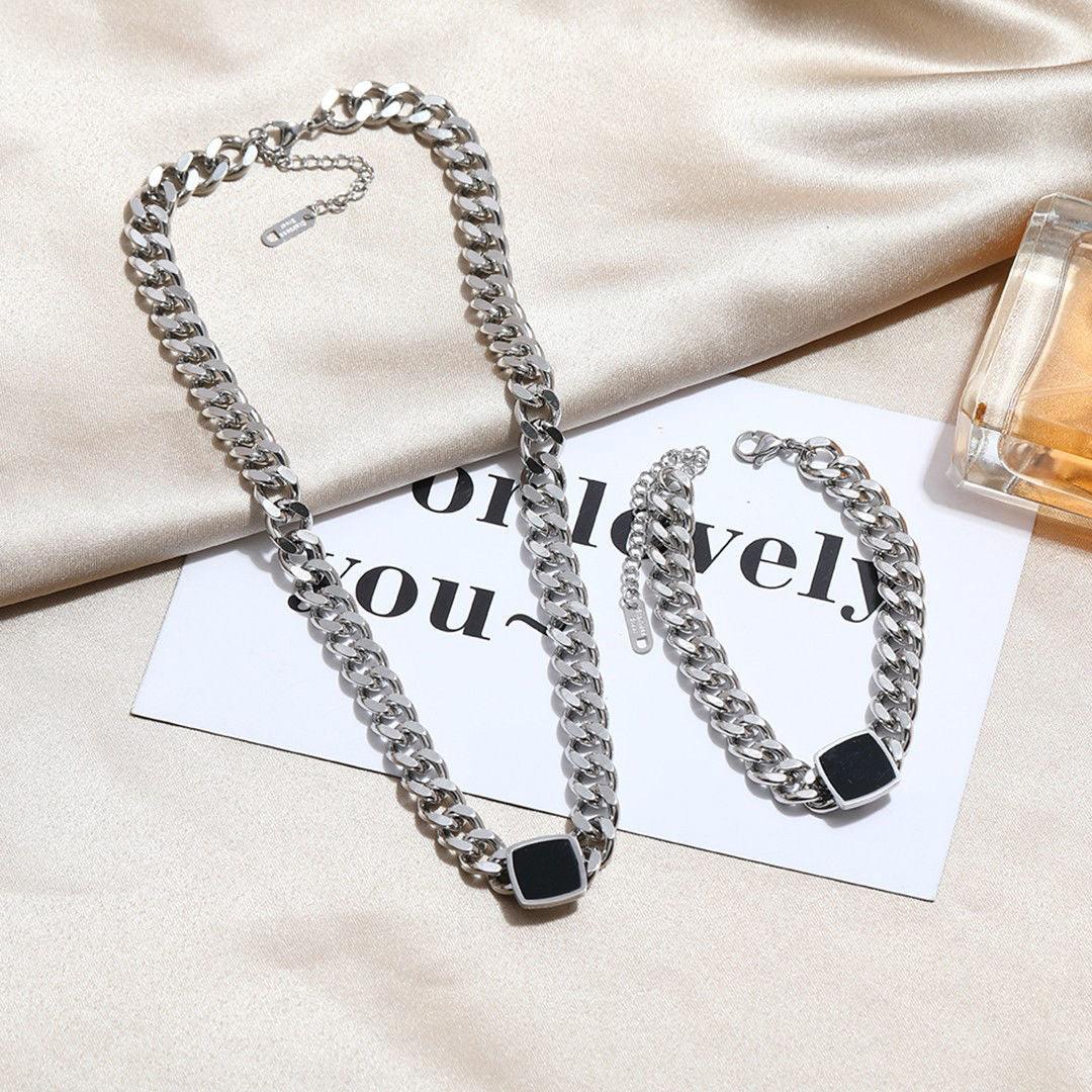 💖Thick Chain Necklaces Easy Matching Black Square Clavicle Chains