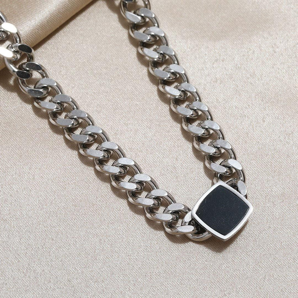 💖Thick Chain Necklaces Easy Matching Black Square Clavicle Chains